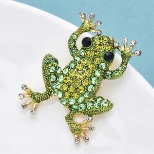 Green Crystal Frog Brooch